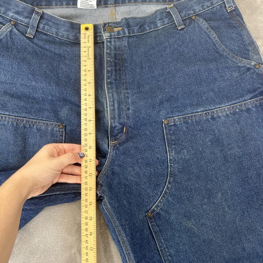 Carhartt B73-DST Jeans Mens 42x31 Blue Med Double Knee Straight Denim Workwear - Picture 14 of 16